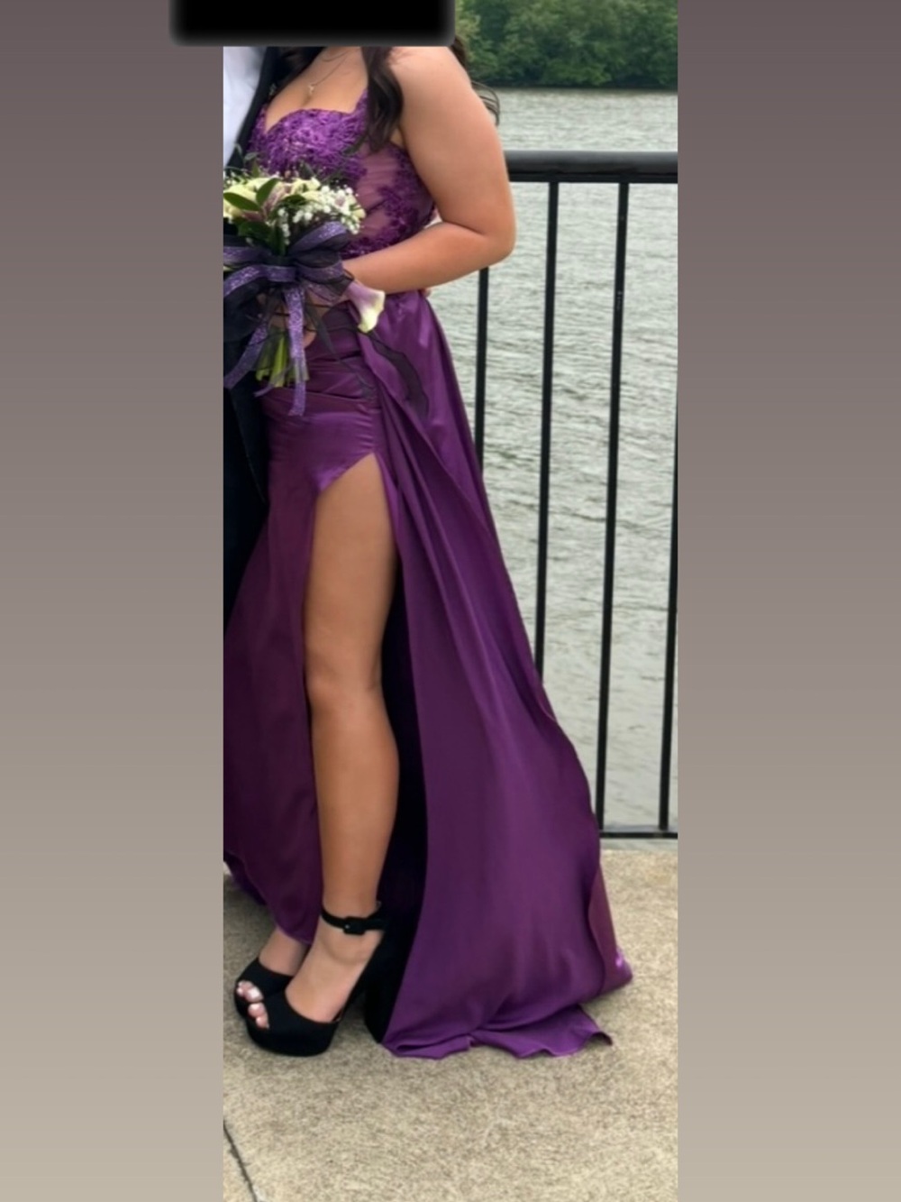Purple Evening Gown with Beaded Bodice